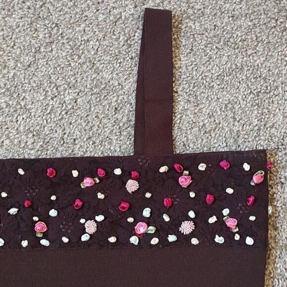 Women's Size Large Belldini Sleeveless Brown Top With Floral & Lace Detailing - Picture 4 of 10
